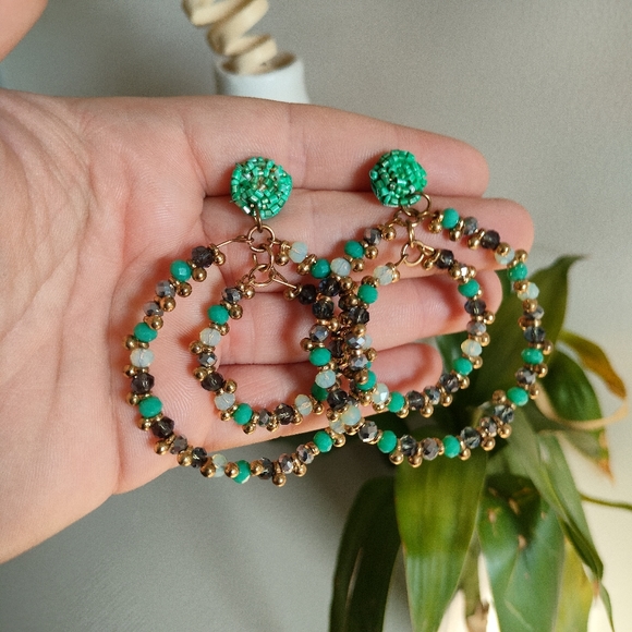 🐦The Mosaic Collection🐦Turquoise and Gold Boho Beaded Earrings - Picture 5 of 16